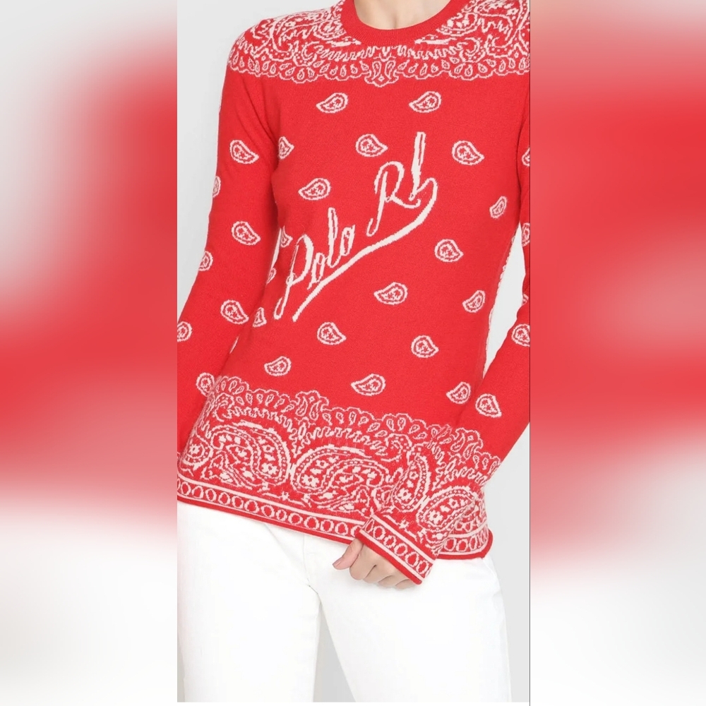 Polo by Ralph Lauren Red and White Crew Neck Sweater